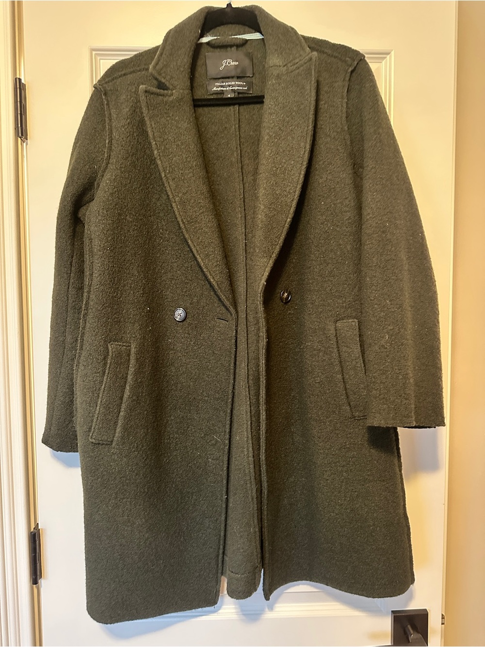 J. Crew Olive Green Wool-Blend Double-Breasted Trench Coat